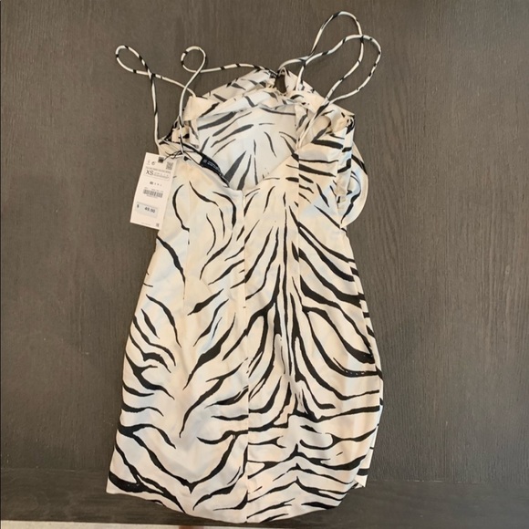 ZARA Zebra print / Animal Print satin mini dress XS NEW - Picture 10 of 12